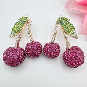 Baublebar Pick Of The Bunch Cherry Earrings Pink Rhinestone Encrusted Fruit Cute